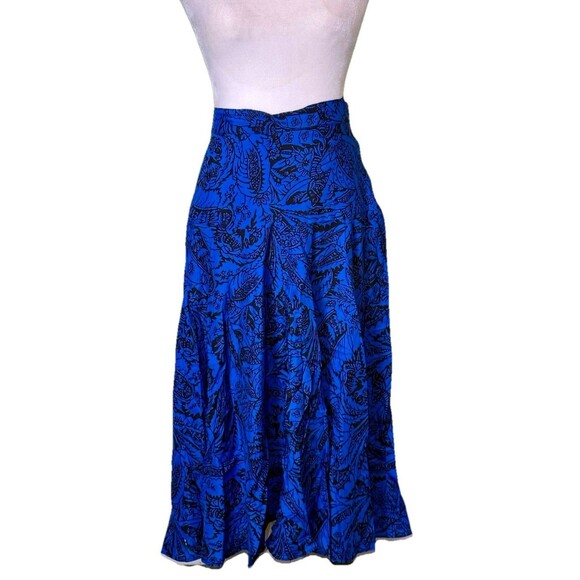 Women's Boho Artsy Blue Botanical Print Midi Skirt Flowy A-Line Tropical 13/14 - Picture 1 of 8